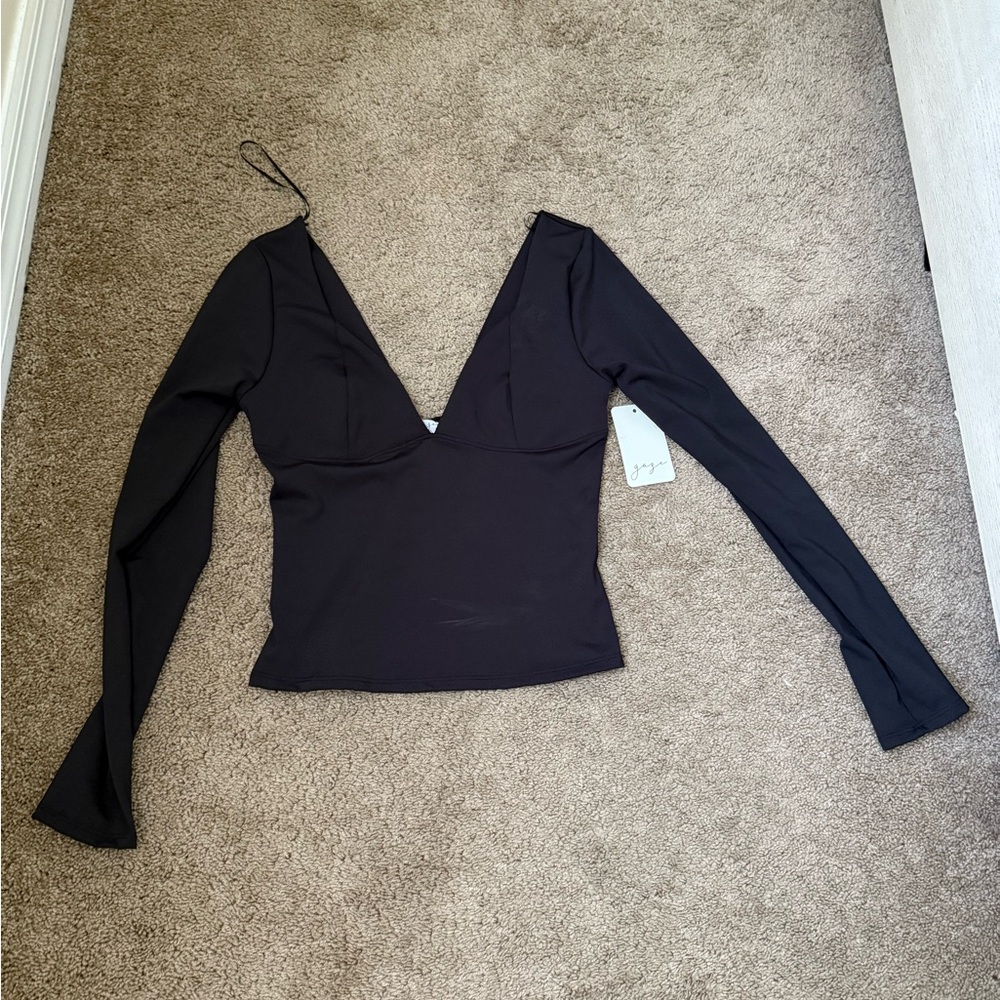 Chic Black V-Neck Long Sleeve Top